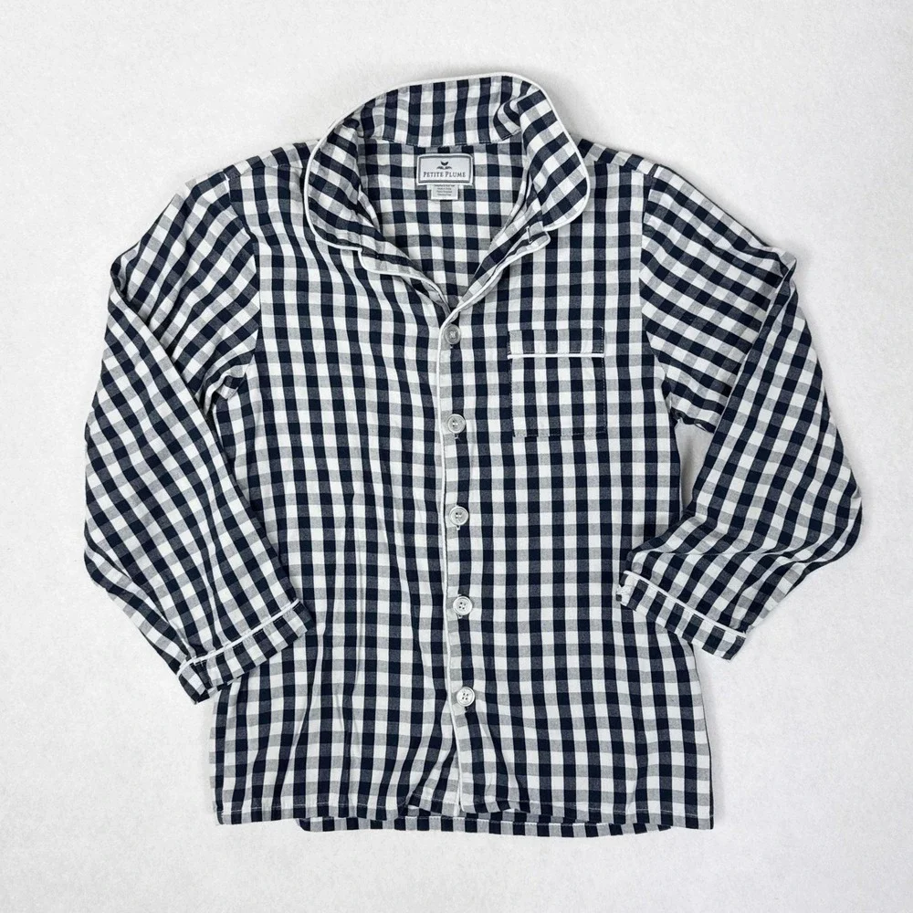 Petite Plume Gingham Pajama Top Boys Size 10 Blue White Check‎ Print